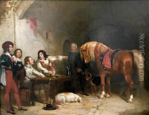 Bonnie Prince Charlie At A Gaming Table In The Stable Oil Painting - William Barraud