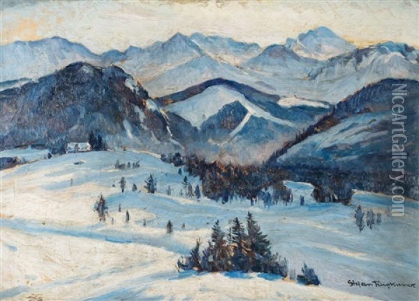 Zimowa Panorama Tatr Oil Painting - Stefan Filipkiewicz