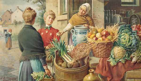 A fruit market in Rome Oil Painting - Achille De Dominicis