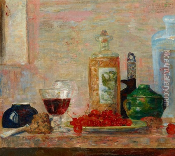 Still Life With Cherries Oil Painting - James Ensor