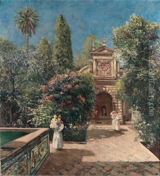 Jardines Del Alcazar Oil Painting - Manuel Garcia y Rodriguez