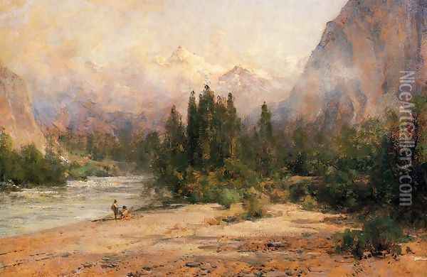 Bow River Gap at Banff, on Canadian Pacific Railroad Oil Painting - Thomas Hill
