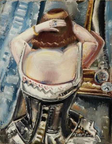 Woman At A Mirror Oil Painting - Paul Kleinschmidt