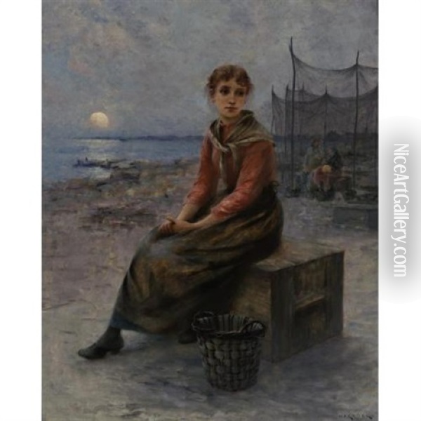 Reverie Oil Painting - August Vilhelm Nikolaus Hagborg