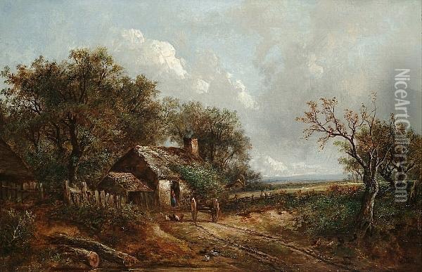 Cottages In A Landscape Oil Painting - Joseph Thors