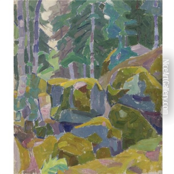 Landscape With Trees Oil Painting - Aleksandr Konstantinovich Bogomazov