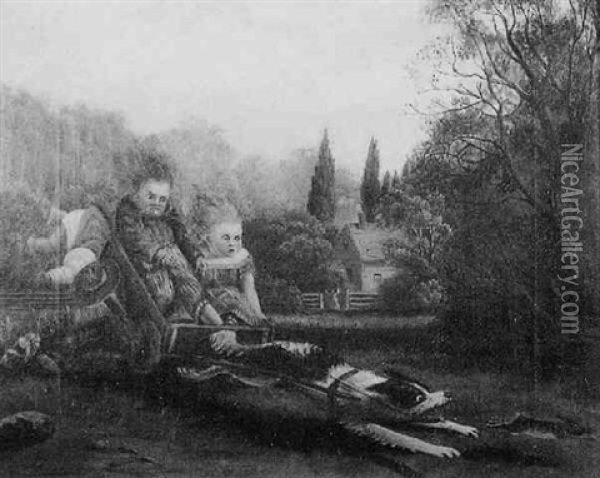 A Landscape With Children In A Cart Oil Painting - Archibald Willard