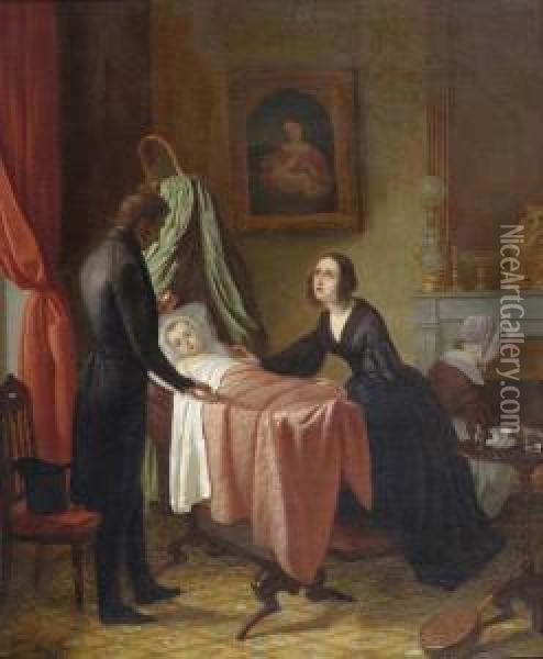 Am Krankenlager. 1840. Oil Painting - Charles Francois Mayer