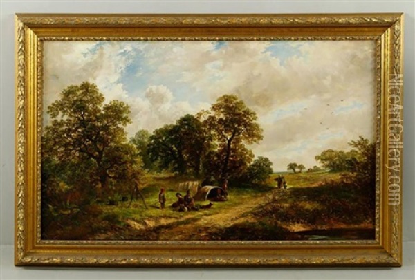 Rural English Countryside Landscape With Figures Oil Painting - James E. Meadows