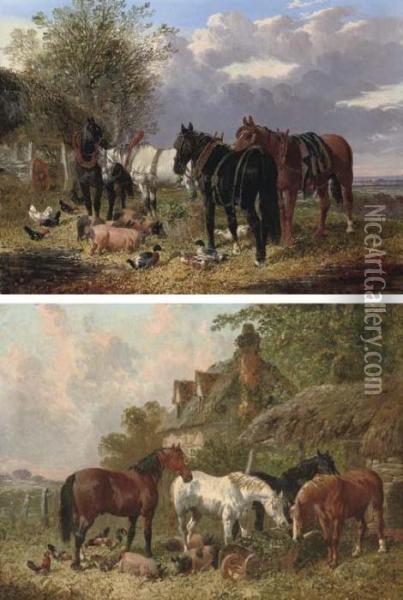 A Plough-team In Harness With Pigs And Ducks Oil Painting - John Frederick Herring Snr