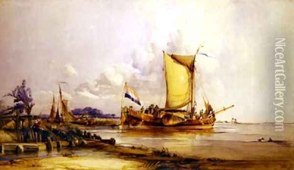 Dutch Fishing Boats Oil Painting - George the Elder Chambers