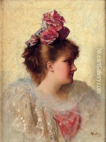 Portrait D' Elegante Oil Painting - Alfred Stevens
