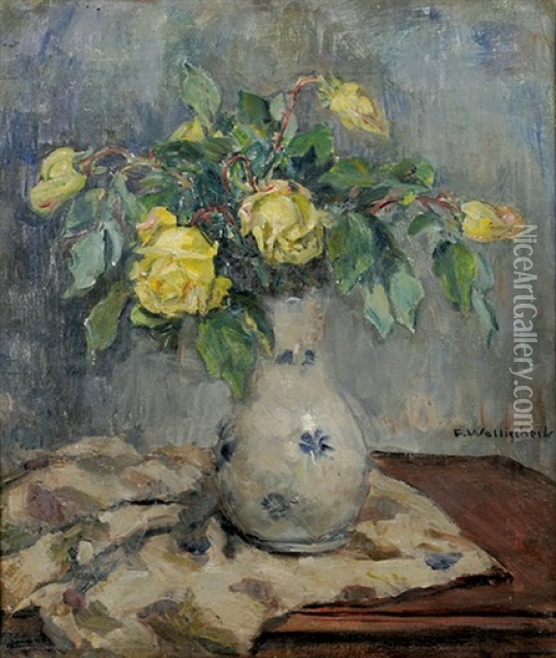 Blumenstilleben Mit Gelben Rosen Oil Painting - Franz Wallischeck