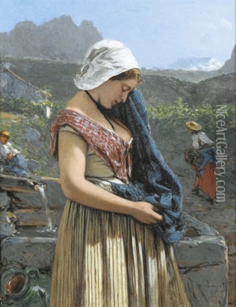 Weinbauerin In Den Bergen Oil Painting - Victor Joseph Chavet