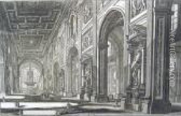 Veduta Interna Della Basilica Di S. Giovanni Laterano, From Vedute Di Roma Oil Painting - Giovanni Battista Piranesi