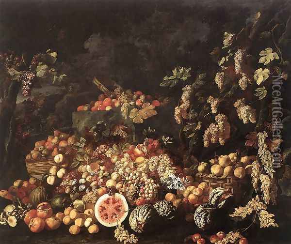 Still-Life with Fruit and Flowers Oil Painting - Giuseppe Recco