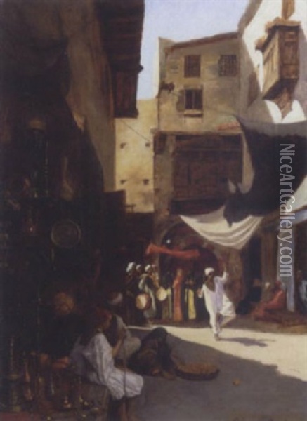 Procession Dans Les Rues Du Caire, La Mariee Oil Painting - Emmanuel De Dieudonne