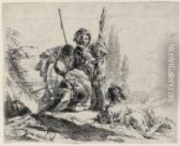 Three Soldiers And A Boy From Caprici Oil Painting - Giovanni Battista Tiepolo
