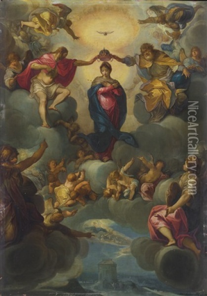 The Coronation Of The Virgin By The Holy Trinity Oil Painting - Matthias Gundelach