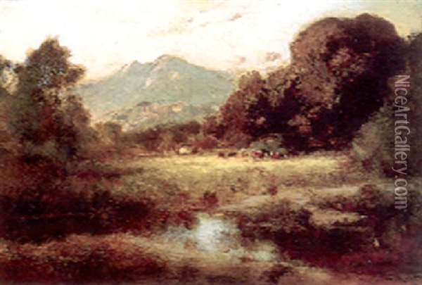 Cattle Grazing Near Mount Tamalpais Oil Painting - William Keith