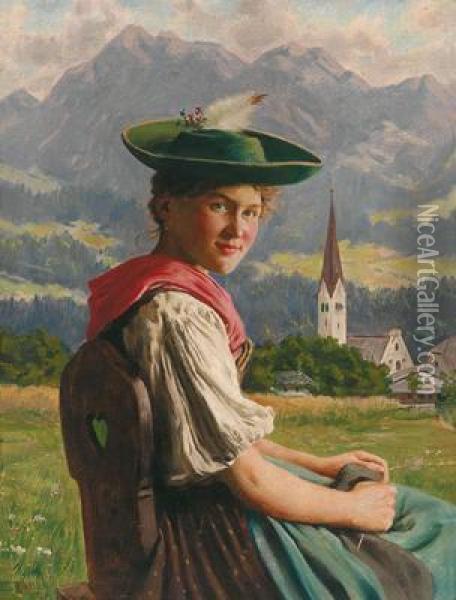 Junges Madchen In Tracht Oil Painting - Emil Rau