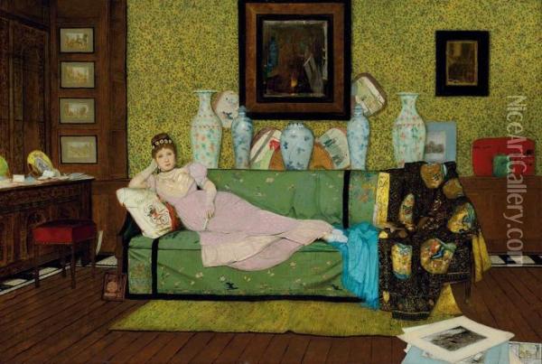 In The Artist's House Oil Painting - John Atkinson Grimshaw