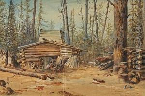 Building The Log House Oil Painting - Charles Alfred Marie Paradis