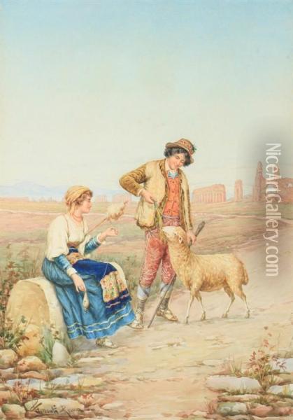 The Sheep's Reward In The Roman Campagna Oil Painting - Carlo Ferranti