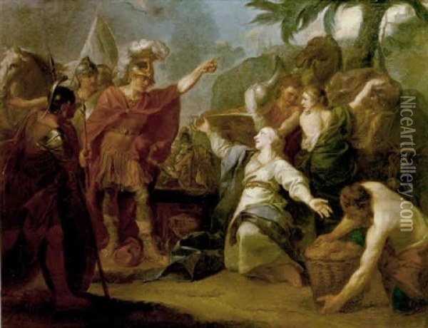 The Offering Of Abigail Before David Oil Painting - Jean (le Romain) Dumont