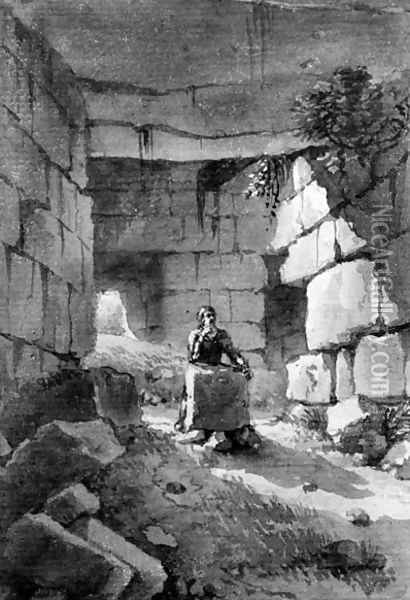A man meditating among ruins Oil Painting - Victor Jean Nicolle