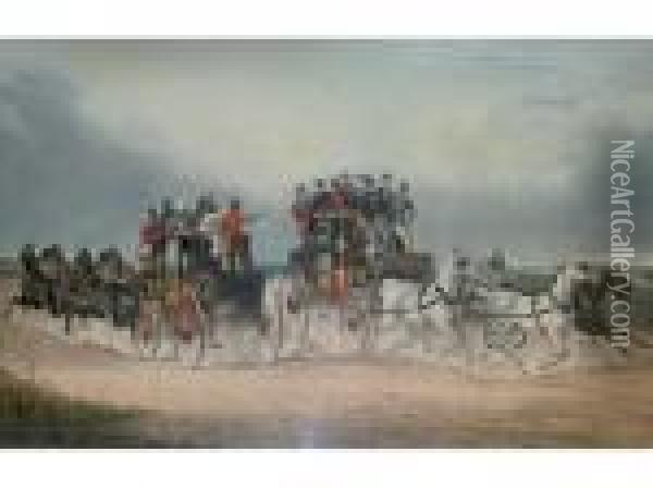 The Brighton Day Mails, Passing Over Hookwood Common Oil Painting - William Joseph Shayer
