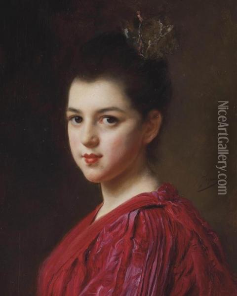 Femme A La Robe Rouge Oil Painting - Gustave Jean Jacquet