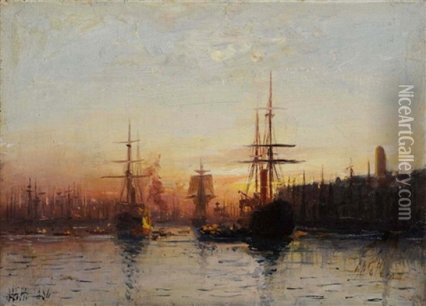 Port Scene Oil Painting - Lev Felixovich Lagorio