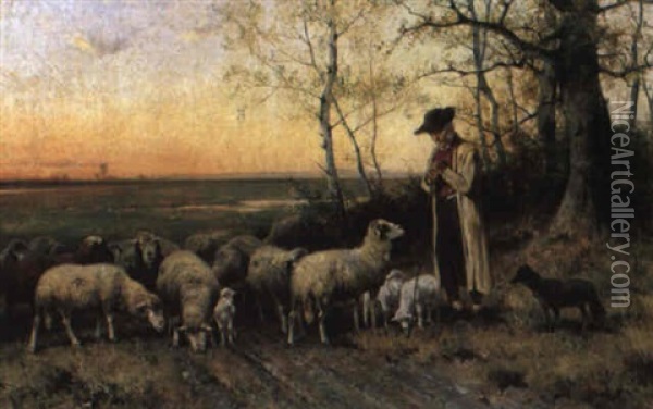 Schafer Mit Seiner Herde Oil Painting - Adolf Ernst Meissner