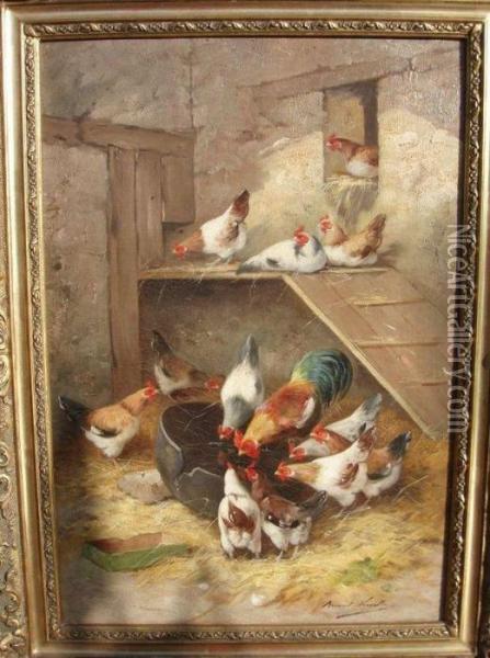 Le Poulailler Oil Painting - Alphonse de Neuville