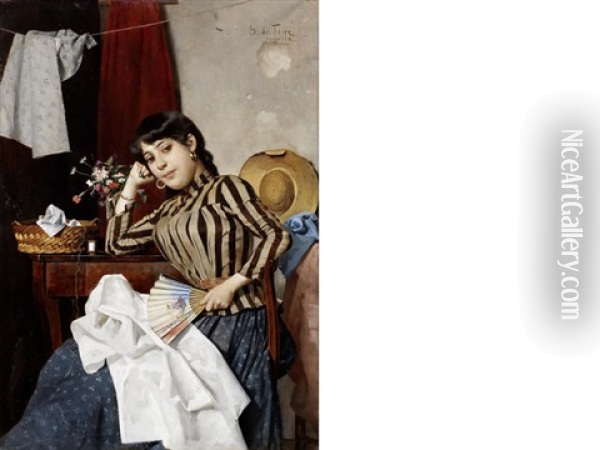 A Venetian Seamstress Oil Painting - Giulio Del Torre
