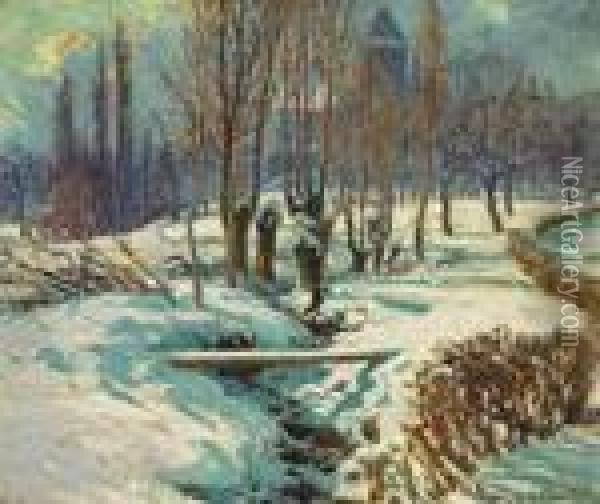 A Snowy Day, Chateau De Blonnay Oil Painting - William Samuel Horton