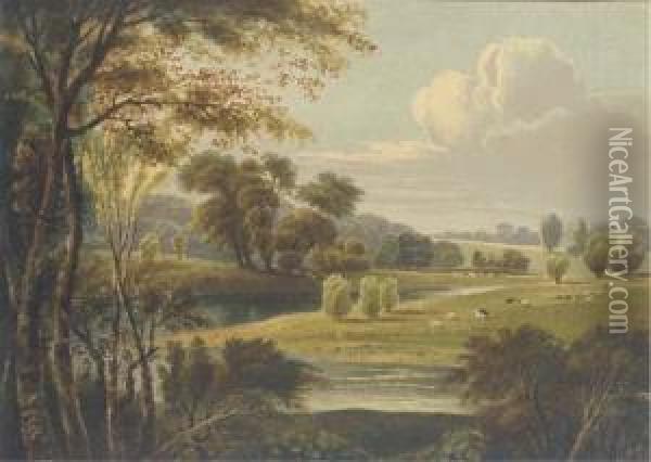On The Lagan From Annadale, Co. Antrim Oil Painting - William Nicholl