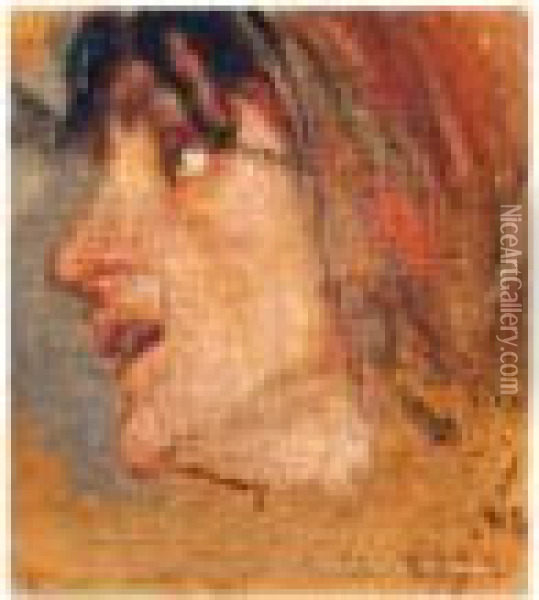 Woman In Profile Oil Painting - Nicholaos Gysis