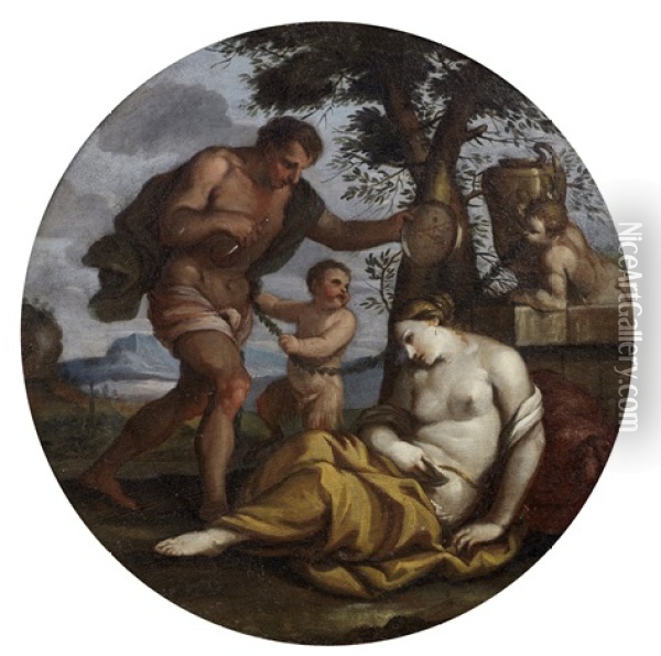 Bacchus And Ariadne Oil Painting - Giulio Carpioni