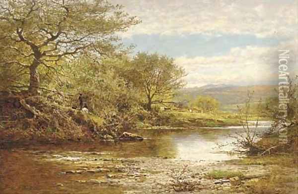 The Lluglwy, Autumn Oil Painting - Benjamin Williams Leader
