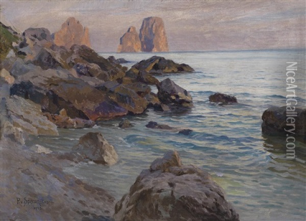 Blick Auf Die Farglioni Felsen Bei Capri Oil Painting - Paul von Spaun