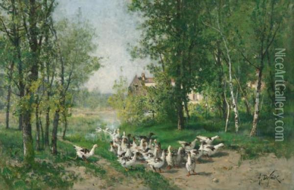 Le Bain Des Oies A Montigny Sur Loing Oil Painting - Alexandre Defaux