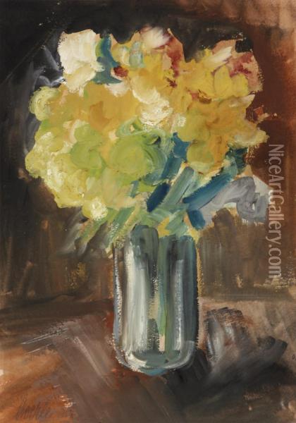 Bouquet In A Glass Vase Oil Painting - Heinrich Hoerle