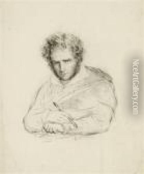 Copy Of A Lithograph With A Self-portrait Of The Artist Oil Painting - Anne-Louis Girodet de Roucy-Triosson