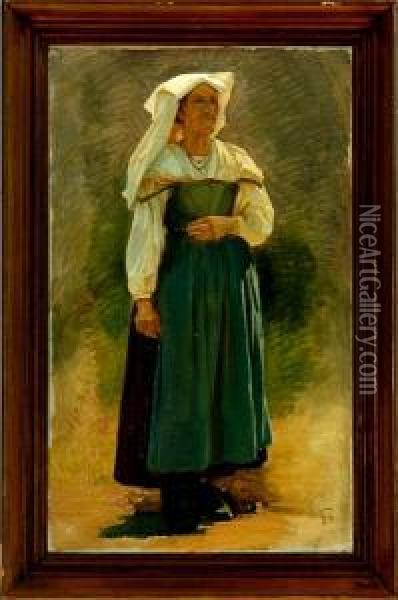 An Italian Woman Oil Painting - Edvard Frederik Petersen