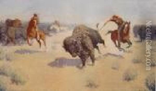 The Buffalo Runners Oil Painting - Frederic Remington