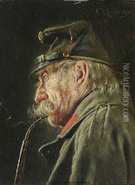 Pfeife Rauchender Veteran Oil Painting - Carl Kronberger