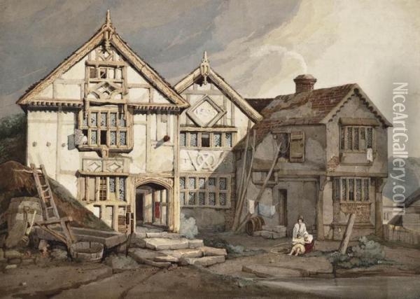 Poundsbridge Manor, Poundsbridge, Penshurt, Kent Oil Painting - Samuel Prout