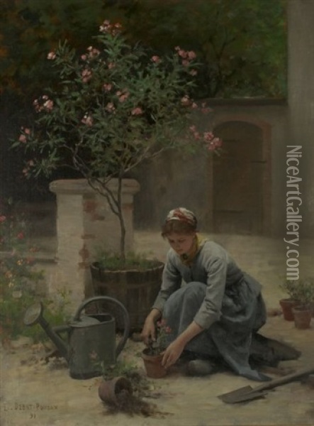 Potting Flowers Oil Painting - Edouard Bernard Debat-Ponsan